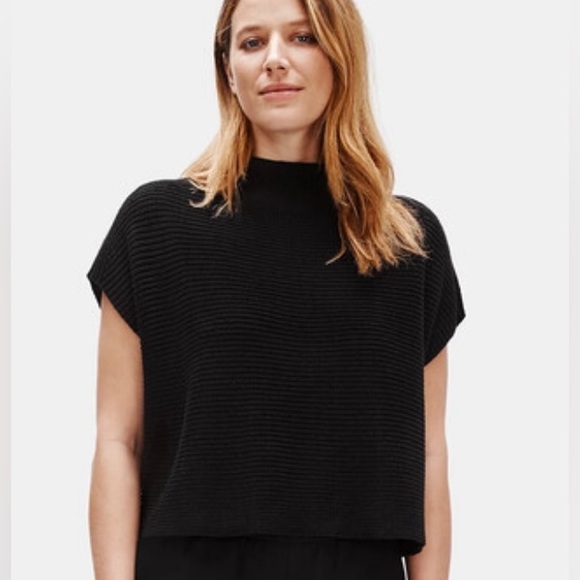 Eileen Fisher Sweaters - Eileen Fisher Organic Linen Cotton Funnel Neck Box-Top in Black Size S/M